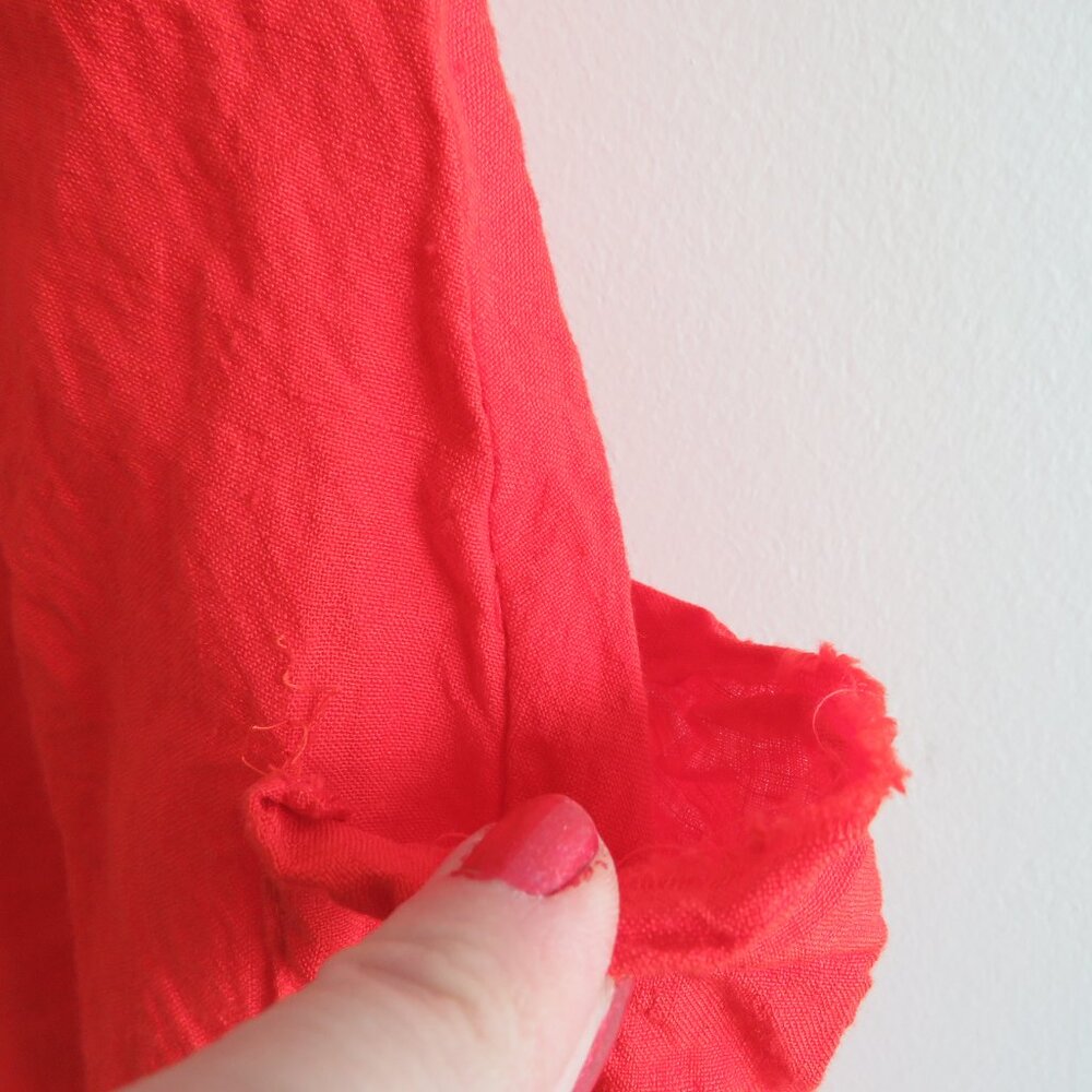 APUNTOB Red Oversized Gauzy Lagenlook Sleeveless Linen Blend Midi Pocket Dress - Picture 15 of 15